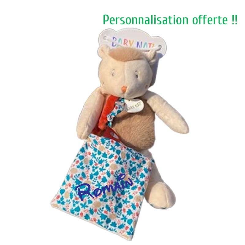 Doudou hérisson babynat possibilité de personnalisé du prénom